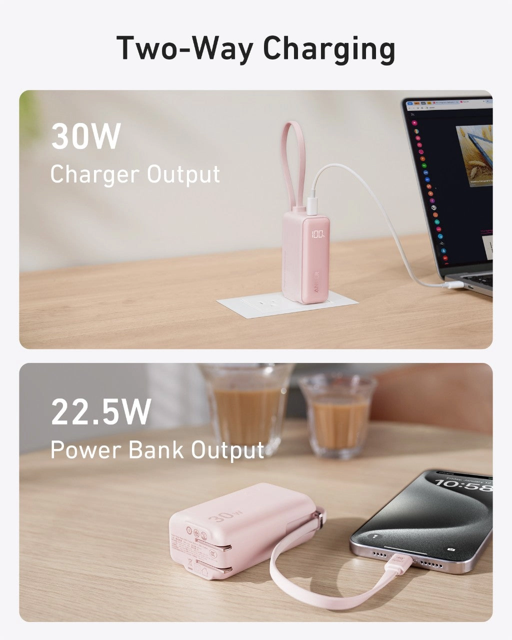 Anker Power Bank (30W, Fusion, Built-In USB-C Cable) | Customizable