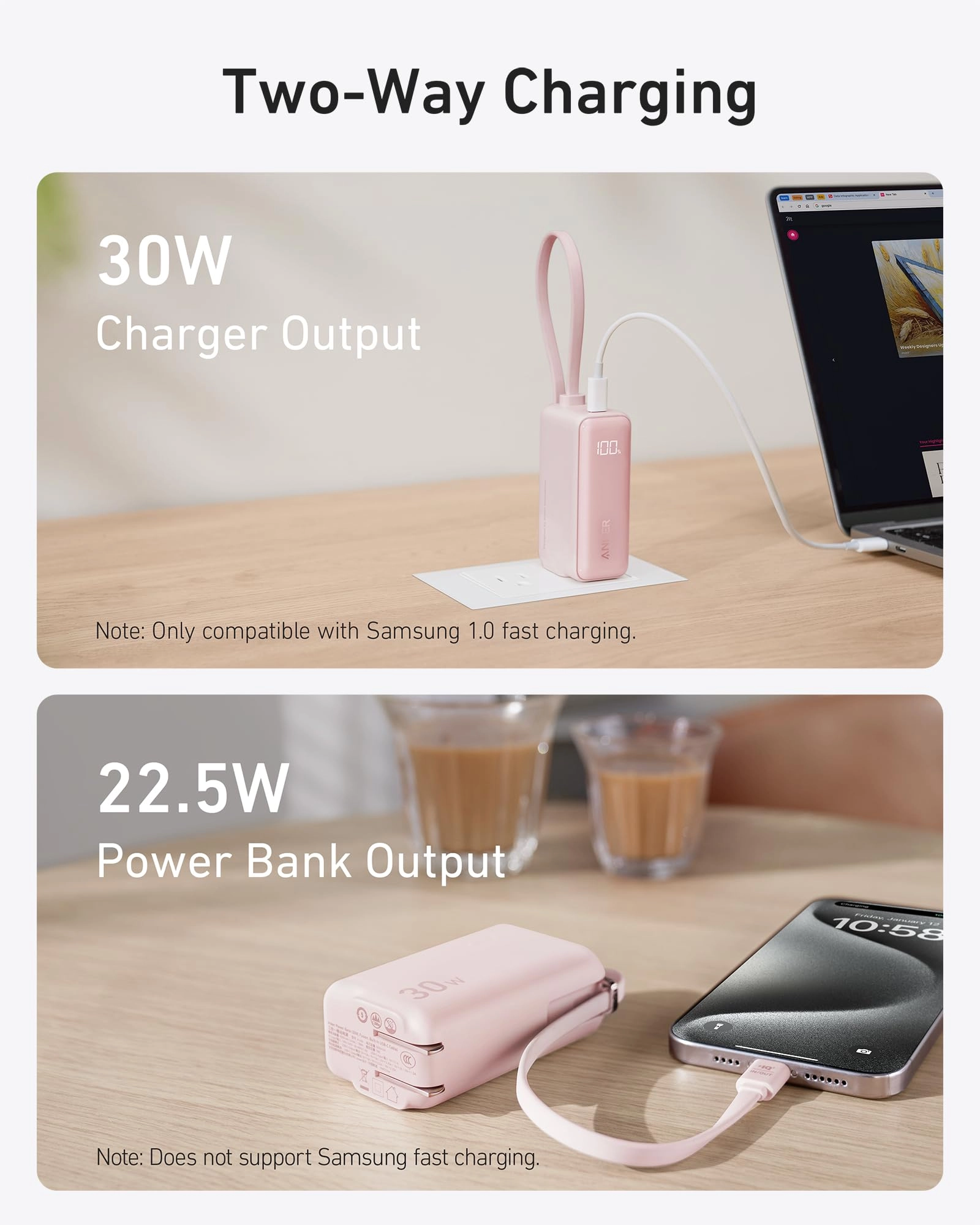 Anker Power Bank (30W, Fusion, Built-In USB-C Cable) | Customizable