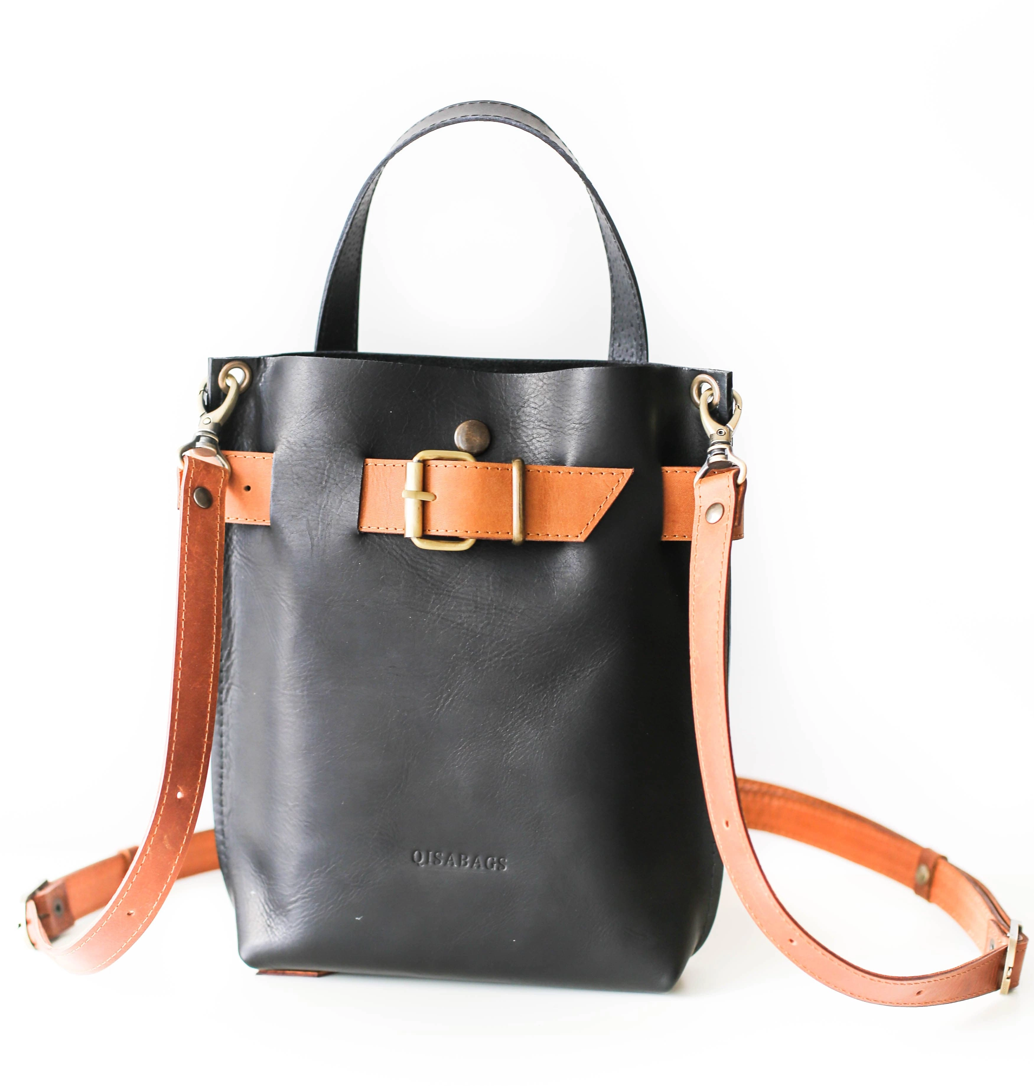 Black Mini Leather Backpack (dual color)