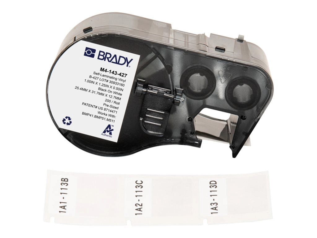 Brady B-427 - Vinyl - matte - permanent acrylic adhesive - 101.6 micron - clear, black on white - 1 in x 1.25 in 200 label(s) M4-143-427