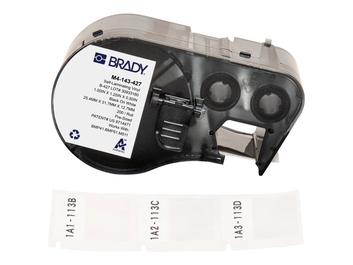 Brady B-427 - Vinyl - matte - permanent acrylic adhesive - 101.6 micron - clear, black on white - 1 in x 1.25 in 200 label(s) M4-143-427