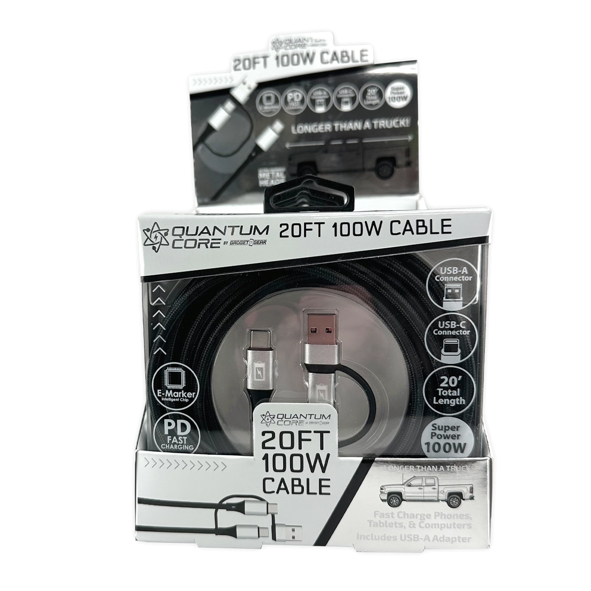 Charging Cable Quick Switch 2 in 1 Multi-Head USB to USB-C 20FT 100W - 6 Pieces Per Retail Ready Display 25823