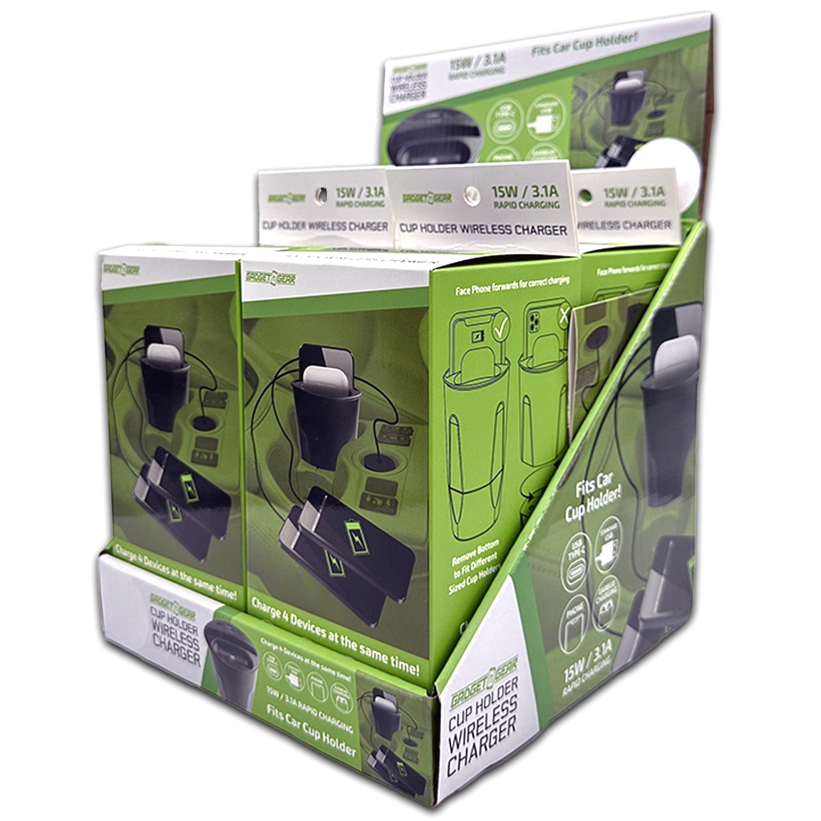 Cup Holder Multi-Port Wireless Charger - 4 Pieces Per Retail Ready Display 23765