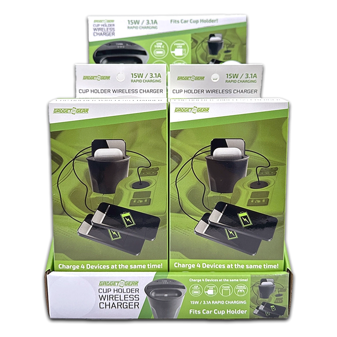 Cup Holder Multi-Port Wireless Charger - 4 Pieces Per Retail Ready Display 23765