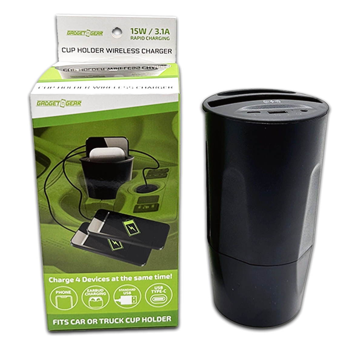Cup Holder Multi-Port Wireless Charger - 4 Pieces Per Retail Ready Display 23765