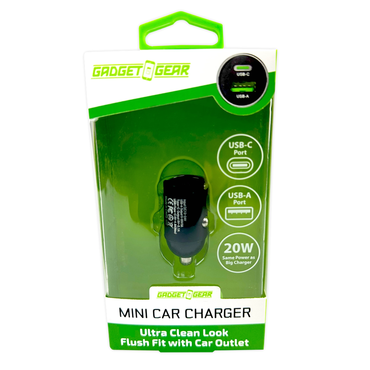 Mini Car Charger DC Dual Port USB / USB-C 20 Watts - 6 Pieces Per Retail Ready Display 25751