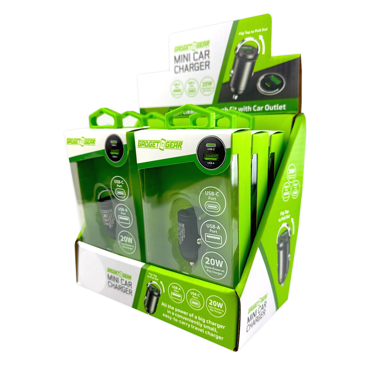 Mini Car Charger DC Dual Port USB / USB-C 20 Watts - 6 Pieces Per Retail Ready Display 25751