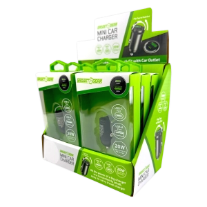 Mini Car Charger DC Dual Port USB / USB-C 20 Watts - 6 Pieces Per Retail Ready Display 25751
