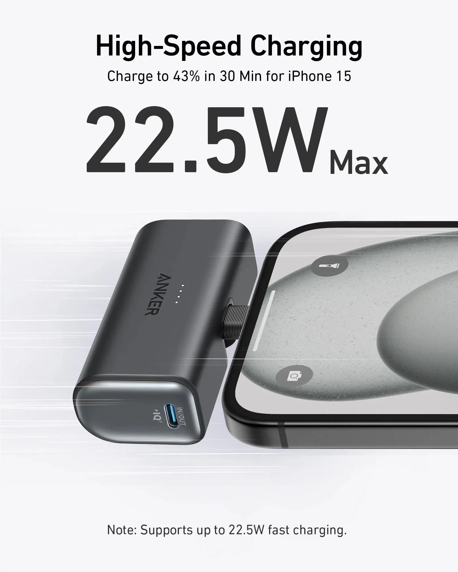 Nano Power Bank (22.5W. Built-In USB-C Connector)