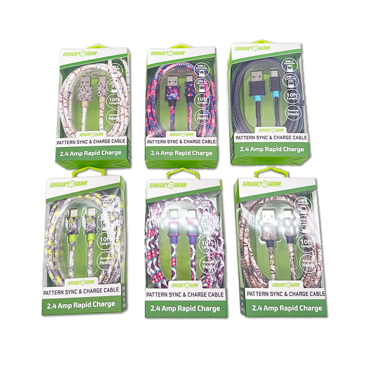 USB-C / USB-A Charging Cable Assortment 10FT 20 Watts - 6 Pieces Per Retail Ready Display 88602