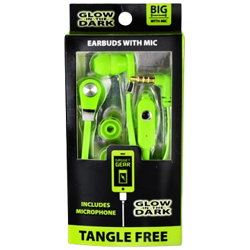 Wired Earbuds Glow in The Dark with Mic - 3 Pieces Per Pack 20614