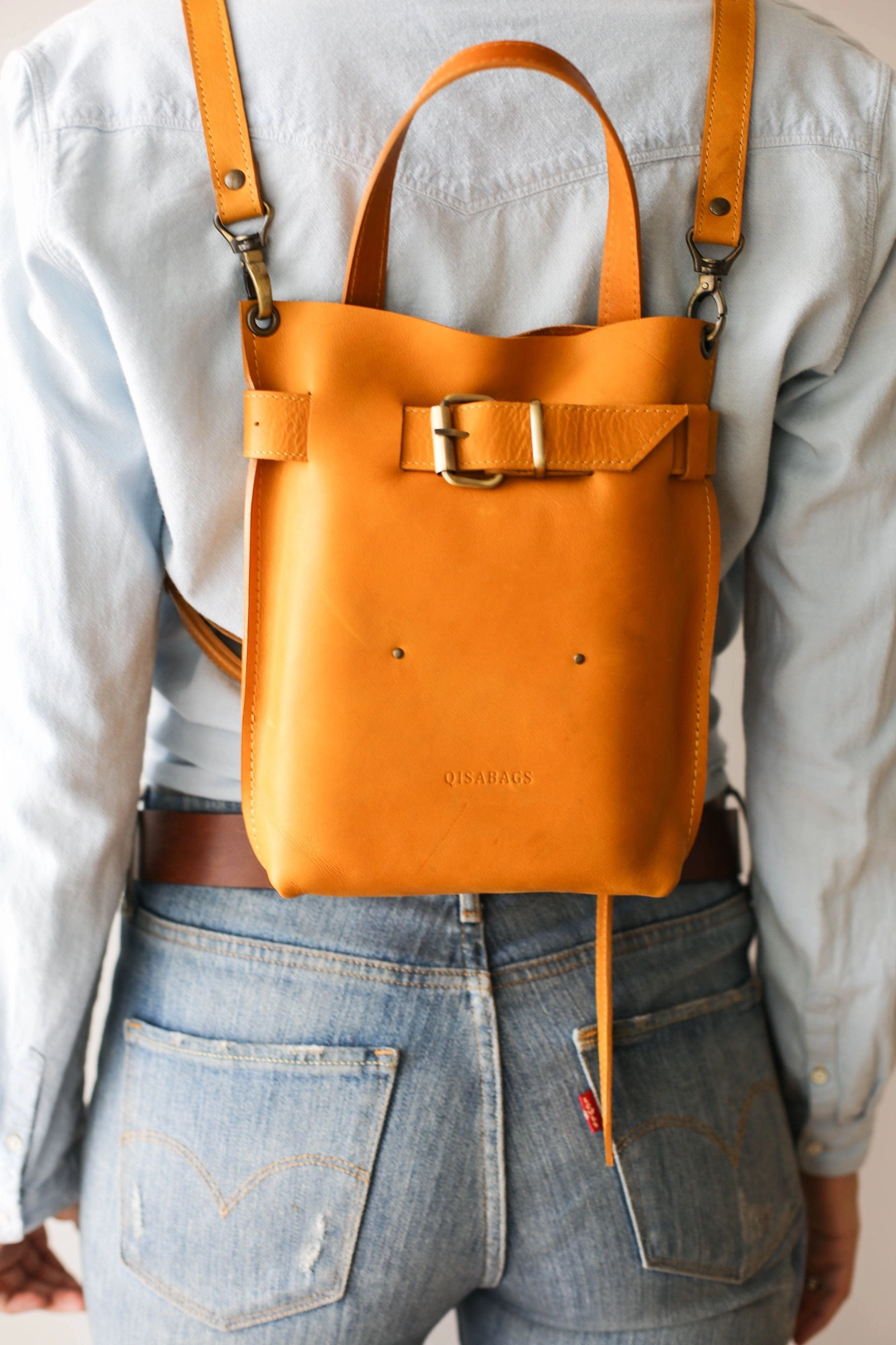 Yellow Mini Leather Backpack