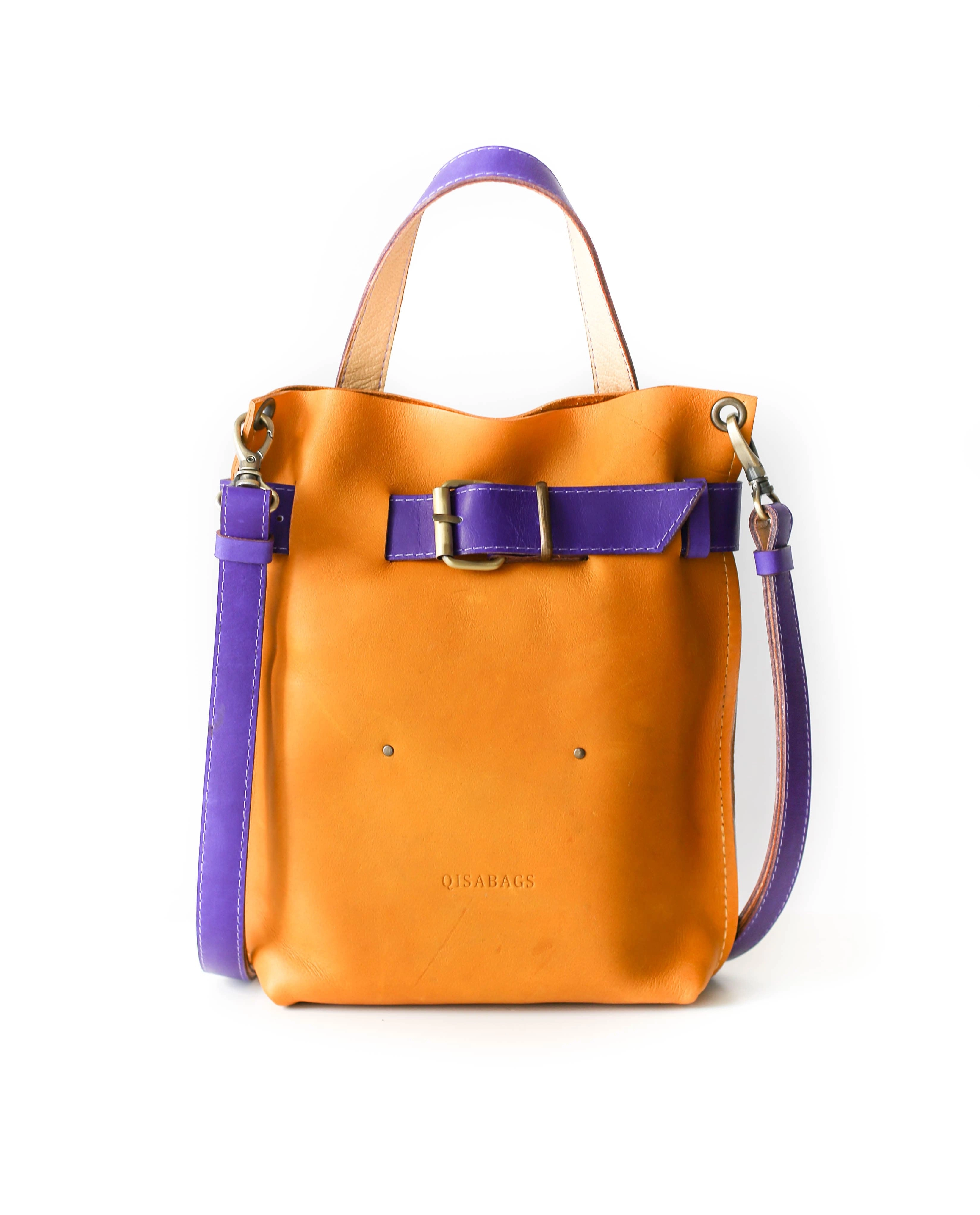 Yellow w/Purple Mini Leather Backpack