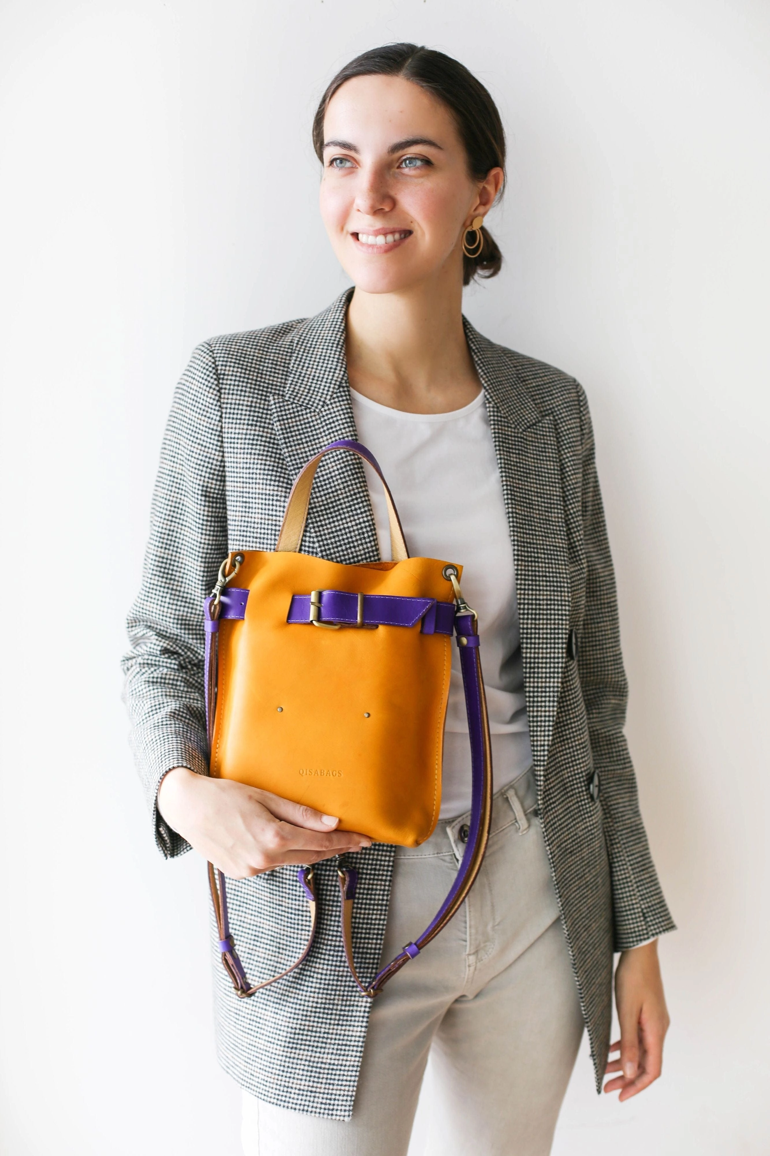 Yellow w/Purple Mini Leather Backpack