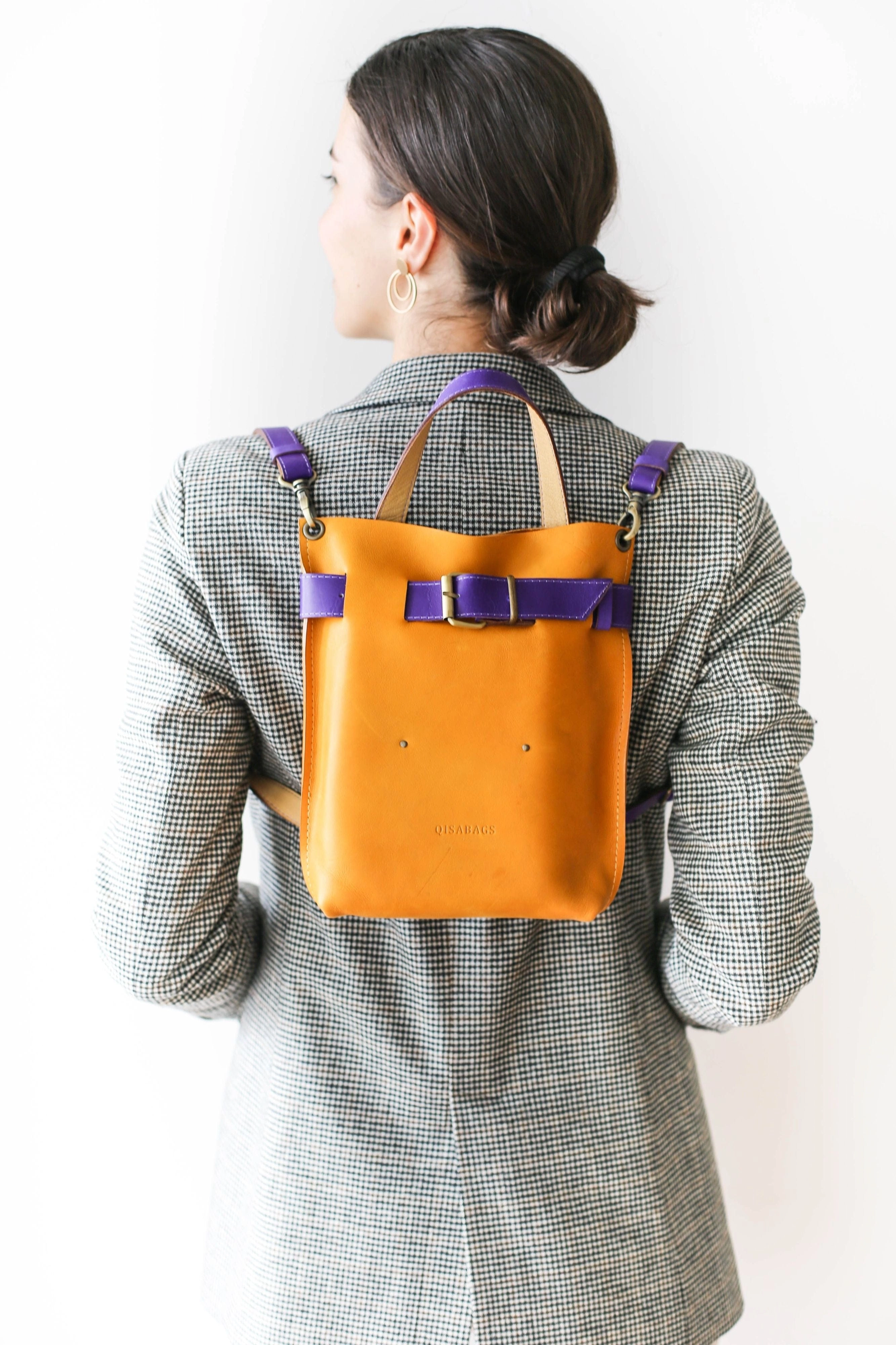 Yellow w/Purple Mini Leather Backpack
