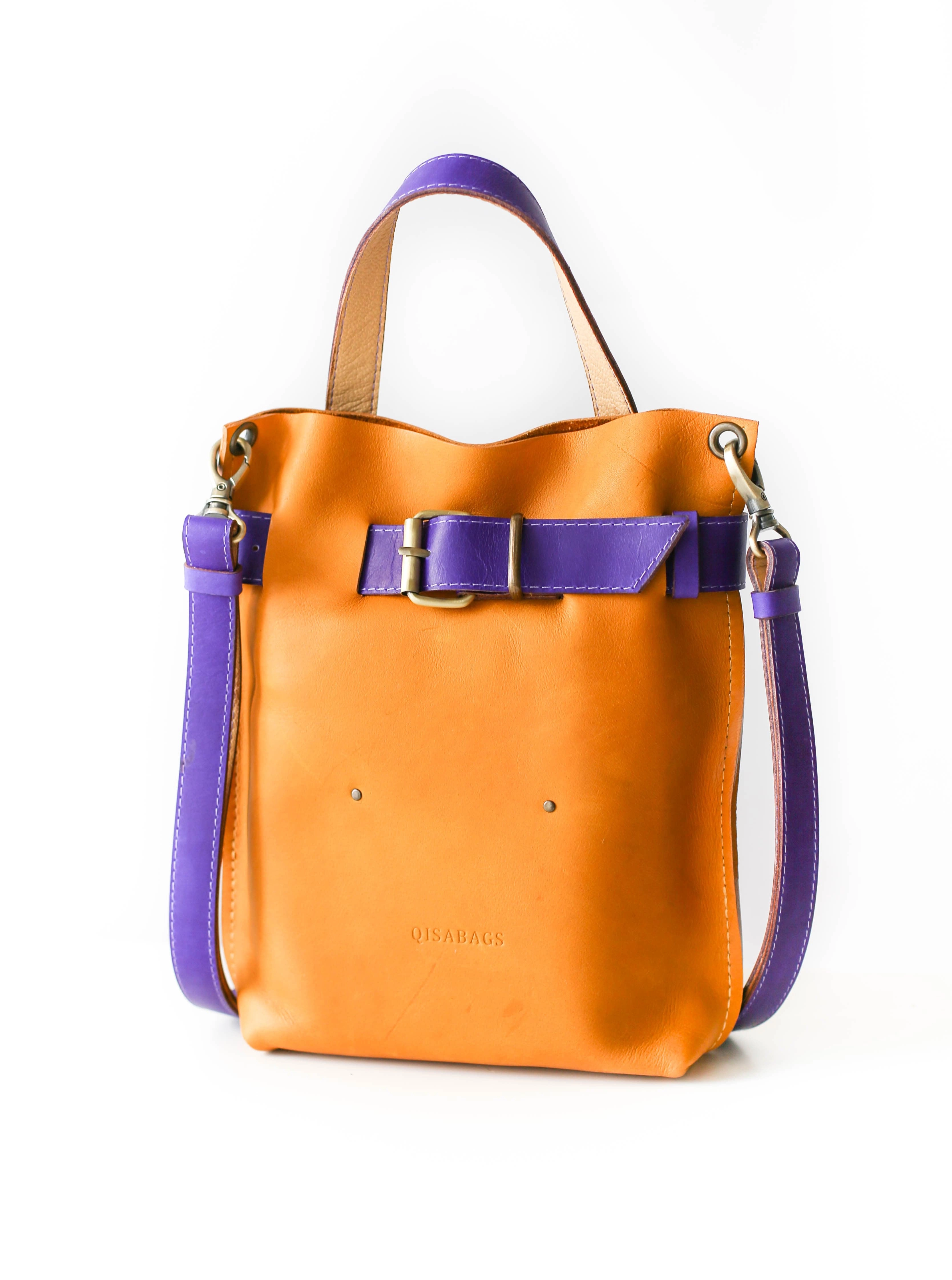 Yellow w/Purple Mini Leather Backpack